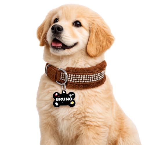 Image of Nylon Customized Dog Neck Belt Collar with Name ID Tag, Soft Fur Padded Dog Collar | for 36-45 Kilograms Dogs (XL, Brown),10 Cm,5 Cm