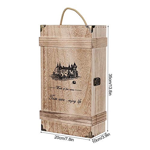 Vintage Wooden Wine Box 2 Bottle Holder with Locking Latch 7.8×3.9×13.8in Wooden Wine Boxes with Handles for Birthday Party Wedding Ceremony DIY Crafts by Jwthee - Image 3