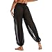 American Trends Women Beach Cover Up Pants Perspective High Waist Swimsuit Pants for Women Sheer Ruffle Bikini Bottoms Slit Black X-Large
