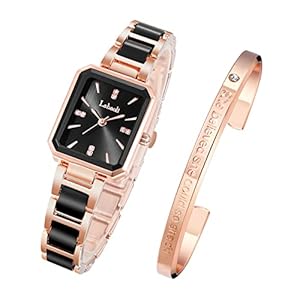 Women’s Watch, Lightweight, Easy to Read Dial, Japanese Movement, Popular, Cute Watch, Date, Luminous, Waterproof, Valentine’s Day, Gift, rose gold +black, Bracelet Type