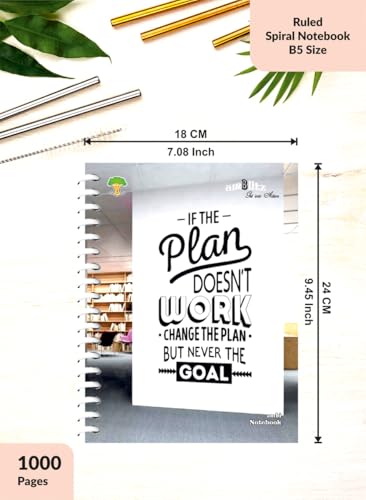Image of amblitz Mega Spiral Notebook | 18 X 24 CM | B5 Size | School /College Students's Choice for Note Making | 70 GSM Thick White Paper | Diary Size | Personal & Office Use | (1000 Pages, RULED Notebook)