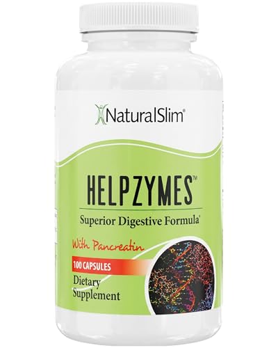 NaturalSlim Digestive Enzymes for Women & Men - Helpzymes Essential Enzymes for Digestion, Gut Health, Gas Bloating Relief with Bromelain, Ox Bile, Pancreatin. & Betaine HCL - 100 Capsules Solo