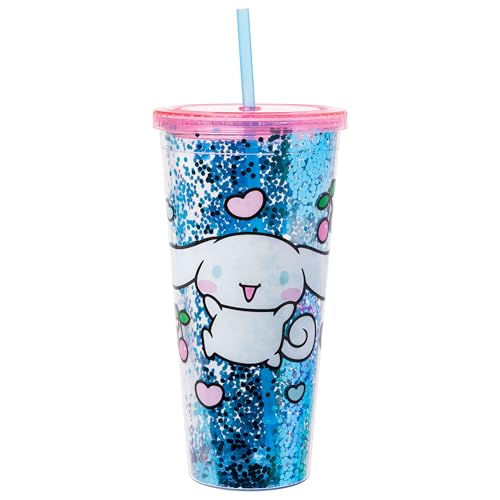 Image of Silver Buffalo Sanrio Hello Kitty Cinnamoroll, Plastic Cold Cup, 32oz | Hello Kitty and Friends, Hearts and Cherries Confetti, Includes Lid and Straw, 0.95 Liters