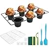 AZSEUOR Deep Popover Pans for Baking, Nonstick 6-Cup, Muffin Tins Set Professional Grade Materials, Cupcake Tin Sets of 7 included Spatulas, Peeler, Basting Brush, Baking Rack, Cleaning Pad, Hooks