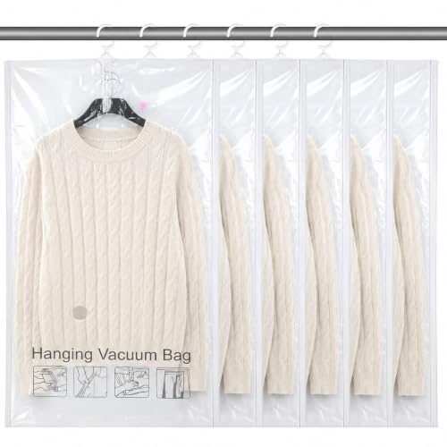AOZUO 6 Pcs Clear Hanging Vacuum Seal Bags for Clothing 43.3" x27.6"