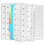 DY.2ten Refillable A7 Notebook Set, 3 Pack Lined Refill Paper, A7 Clear Zipper Binder Pockets, Dividers, Ruler Marker, Paper Refill for 6-Ring Binders Planner Notebook
