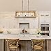 Wood Chandelier, 3 Light Farmhouse Chandelier Light Fixtures, Rectangle Island Lighting for Kitchen Dining Room