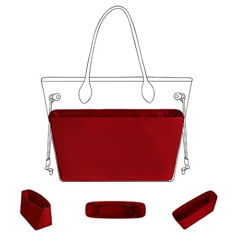 DGAZ Silk Tote Organizer Insert nadaje się do LV Neverfull PM/MM/GM, jedwabisty organizer, luksusowa torebka i kształtnik torby do noszenia (czerwone wino, mm)