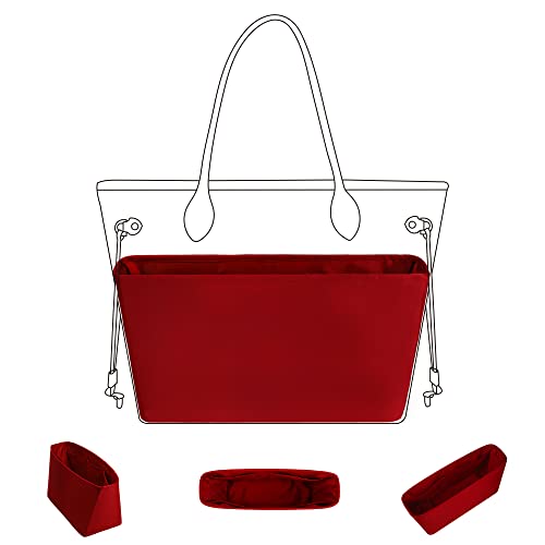 DGAZ Silk Tote Organizer Insert nadaje się do LV Neverfull PM/MM/GM, jedwabisty organizer, luksusowa torebka i kształtnik torby do noszenia (czerwone wino, mm)