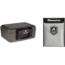 SentrySafe 1210 Fireproof Box with Key Lock and Bolt Down Hardware, 0.18 cu. ft, Black & Fire and Water Resistant Bag with Zipper for Documents, 5" x 11" x 15", FBWLZ0