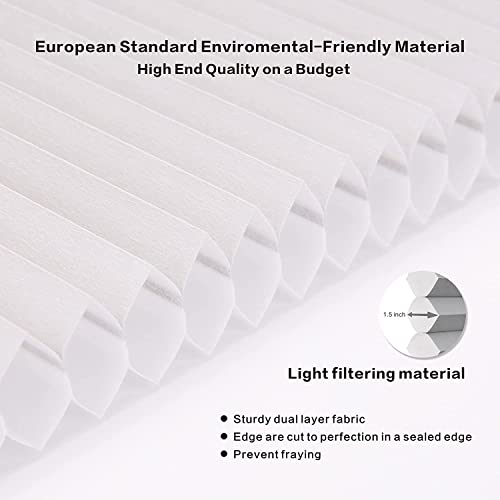 Abocide Custom Light Filtering Cordless Cellular Shades, Top Down Bottom Up Pleated Window Blinds, 1.5'' Single Cell Honeycomb Shades For Bedroom, Kitchen, Bathroom (White,Light Filtering) #TOP1