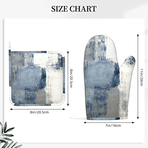 Oven Mitts Pot Holders Set Gray Blue Modern Art Silicone Kitchen Gloves Potholders Heat Resistant For Chef Baking Cooking Grilling Bbq 4 Pack Mitt #TOP2