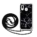 Produktbild Handykette Handytasche Kompatible für Samsung Galaxy A40 Hülle Silikon Case Cover Handyhülle Umhängeband Trageschlaufe Kordel Lanyards Schutzhülle Schnur Bumper Hand Strap Anhänger-Schwarz Marmor