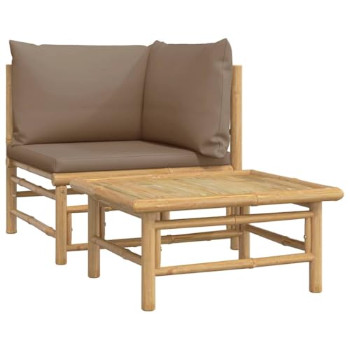 vidaXL Salon de Jardin 2 pcs avec Coussins Taupe Bambou, Ensemble de Salon, Ensemble de Salon de...