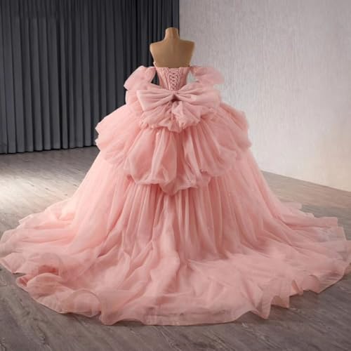 Youjiayi Lace Beaded Quinceanera Dresses with Sleeves Ruffle Tulle Sweet 16 Dress with Bow Layered Long Ball Gown for Women2