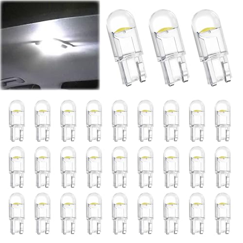30 PCS Car 194 LED Bulbs, 168 2825 W5W T10 Wedge COB LED Replacement Bulb, 6000K License Plate Light Bulb, Error Free Interior Bulb for Dashboard Light, Dome Lights,License Plate Lights (White)