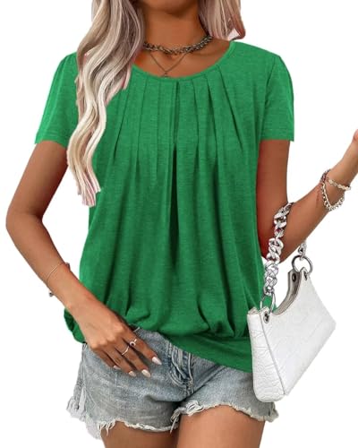 VahRuta Womens Tunic Tops Short Sleeve Plus Size Banded Bottom Loose Shirts for Women Green S