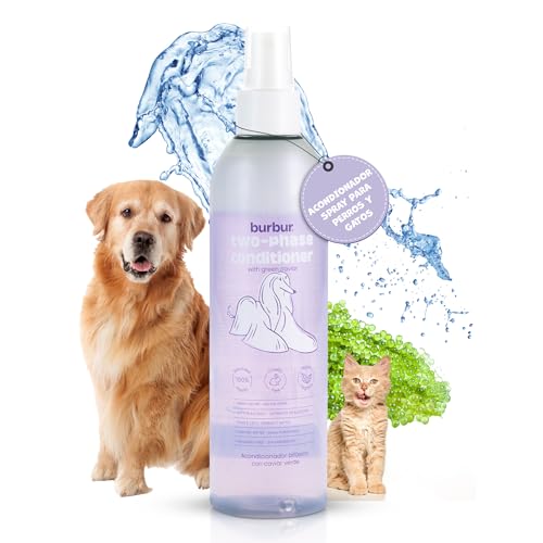 Burbur Acondicionador para Perros y Gatos Desenreda Nudos Suaviza Hidrata Brinda Brillo Al Pelaje De Tu Mascota - Spray Desenredante Perros 250ml - Apto para Todo Tipo De Pelaje - Vegano