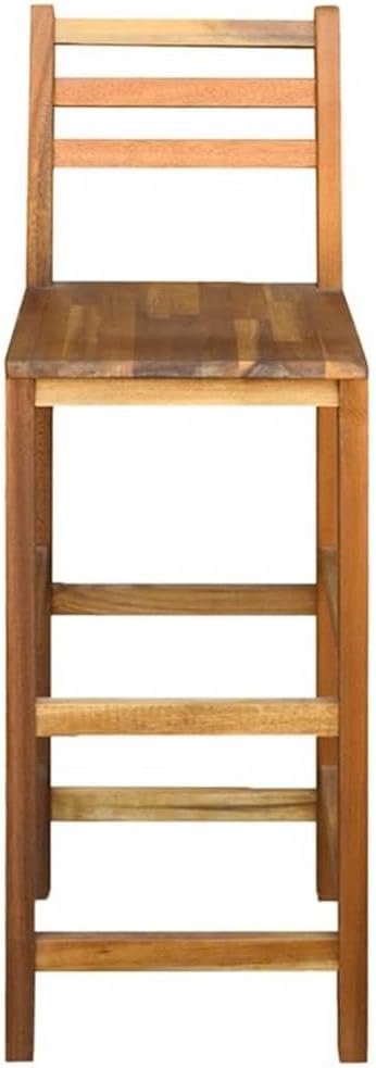 Pemberly Row Solid Acacia Wood Bar Chairs, Natural Oiled Finish, Set of 2, 43.3 in H x 14.2 in W x 16.5 in D, Rustic Indoor/Outdoor Seating with Footrest for Dining Room or Home Bar
