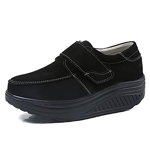 ERLINGO Zapatos clásicos de plataforma para mujer, zapatos casuales para tonificar, para aumentar la altura, para fitness, caminar, Black, 37 EU
