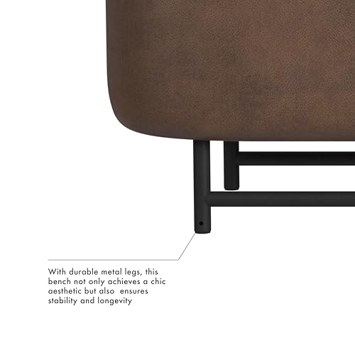 Image of HomePop 46 inch Ellipse Storage Bench with Metal Legs - Brown Faux Leather