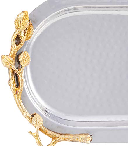 Elegance Golden Vine Hammered Stainless Steel Oval Tray, 15.25 By 5.75-Inch, Silver/Gold #TOP3