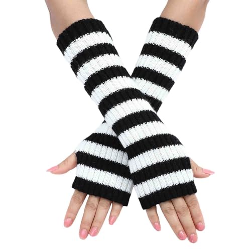 BXCNCKD Grunge Glove Accessories Fairy grunge clothes Crochet aesthetic arm warmer Goblincore accessories Zebra stripes Glove (SH-07,One size)