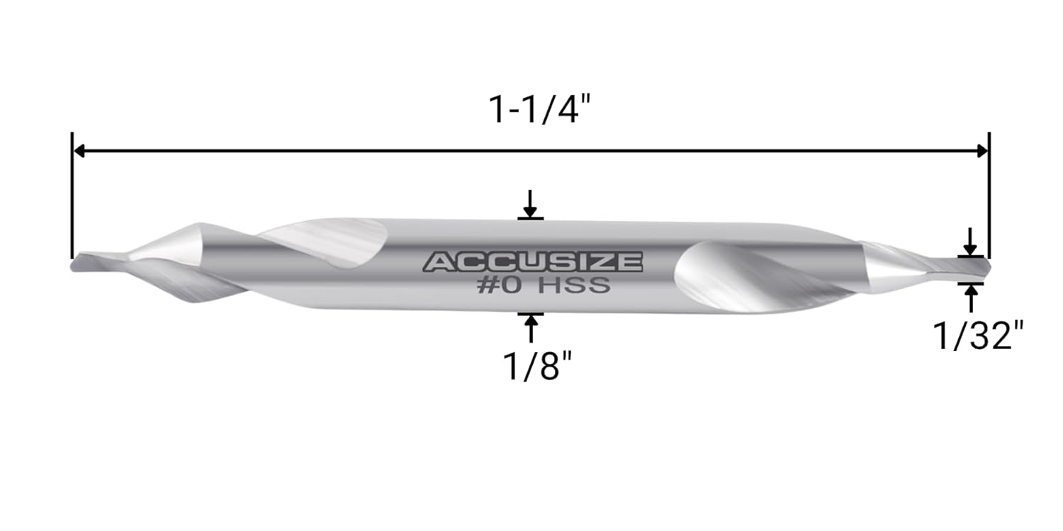 Accusize Industrial Tools 10 Pcs No.0 1/8'' by 1/32'' by 1-1/4'' Hss Center Drill Bits, 60 Deg, 0530-0000x10