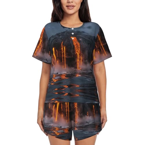 Pyjama volcan femme ensemble court anti-frottement haut doux manches courtes short à poches fonctionnelles