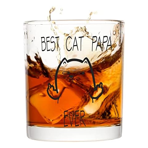 Futtumy Best Cat Papa Ever Whiskey Glass, Funny Papa Rock Glass for Men Dad Cat Papa Cat Lover Father Husband, Special Christmas Gift Father’s Day Gift Birthday Gift from Son Daughter, 10oz Cover