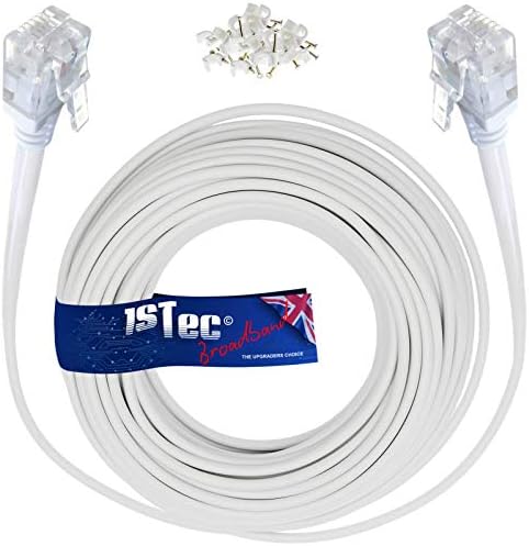 1STec 10M ADSL2+ Super High Speed Cat5e RJ11 Broadband Hub Internet Extension Cable for BT Infinity Sky Q Talktalk Plusnet EE Vodafone Post Office Router on Fibre or Standard Services 10 Metre White