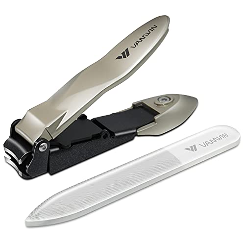 VANWIN Coupe Ongle, Coupe-ongles avec Récupérateur avec Lime à Ongles en Verre, Coupe-ongles Robuste avec Levier Ergonomique pour Garder les Ongles Impeccables pour Femmes et Hommes