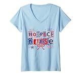 Women's Hospice Nurse Coquette Retro 4th of July US Flag Fireworks V-Neck T-Shirt