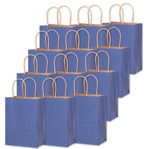 Gcardist 16 bolsas de papel kraft medianas con asas, 27 x 21 x 11 cm, bolsas de regalo, color azul profundo, multiuso (tamaño mediano, 7,6 x 4,75 x 10,5 pulgadas)