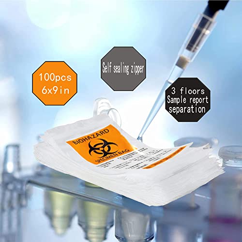 Mantianstar 100pcs Biohazard Specimen bags,6x9in/15x25cm Printed with Biohazard logo, Laboratory Sample Ziplock Top Bag - Thumbnail 4