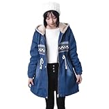  Modeewel Veste d\'hiver doublée pour femme - Longueur moyenne - Avec boutons - Trench oversize - Veste en jean - Polaire - Moto - Vintage - Manteau d\'hiver - Col en fourrure - Manteau d\'hiver en denim
