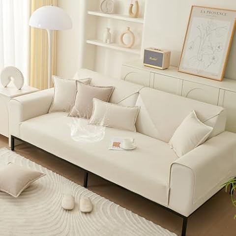 HANDONTIME Couch Cushion Cover Waterproof Soft Sofa Covers for Dogs L Shaped Couch Covers Waterproof Washable Chenille Couch Sipcover for Sofa Non Slip Pet Furniture Covers (Beige 35.4"×63") Cover