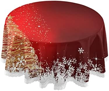 Sparkle Christmas Tree Round Tablecloths, Circular Table Cover Washable Polyester for Buffet Table, Parties, Holiday Dinner 60 Inch