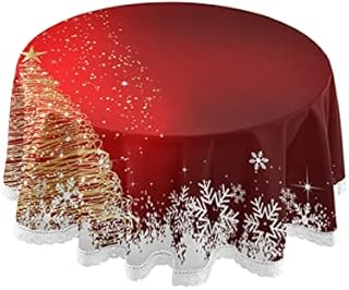 Sparkle Christmas Tree Round Tablecloths, Circular Table Cover Washable Polyester for Buffet Table, Parties, Holiday Dinner 60 Inch