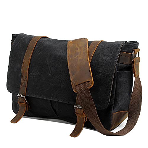 Neuleben Wasserdicht Kameratasche für DSLR Umhängetasche Vintage Groß Fototasche Canvas Leder Camera Bag Aktentasche (Schwarz)