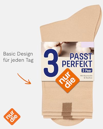 Nur Die 3er Pack Passt Perfekt Socken atmungsaktive Baumwolle einfarbig Komfortbund ohne drückende Naht Damen, beige, 35-38