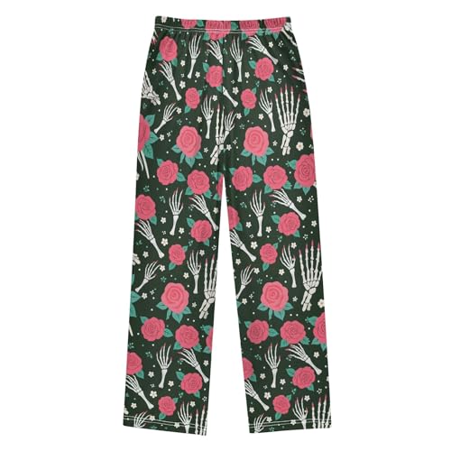Pajama Pants Lounge Sleep PJ Bottoms Sleepwear Elastic Waist Drawstring S Skeleton Rose2