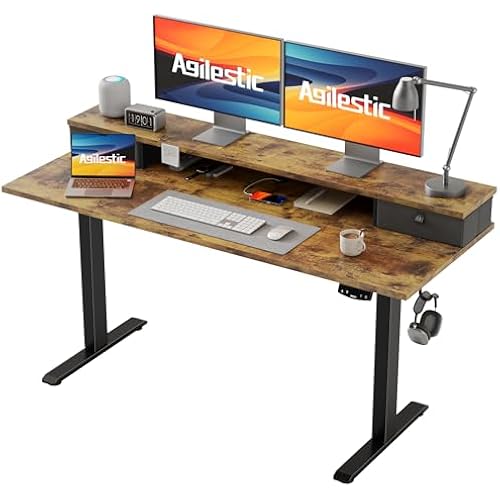 Agilestic 55 * 24 Inch Electric Standing Desk with Drawers, Rustic Brown
