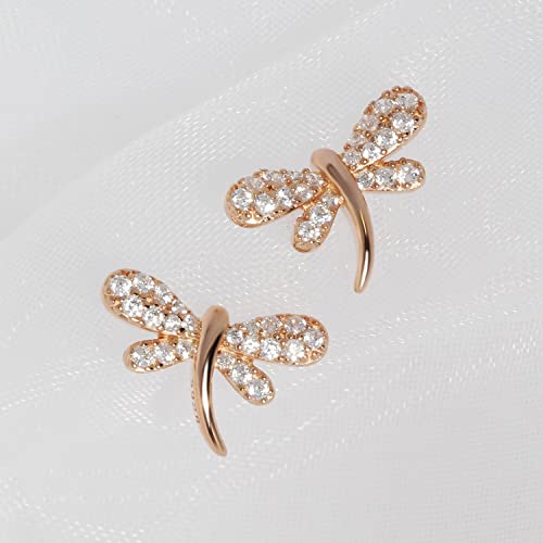 Meissa Animals Earrings Dragonfly Stud Earrings Sterling Silver Stud Earrings With Cubic Zirconia Opal Pearl Cute Animals Stud Hoop Gifts For Women Teen Girl (Rose Gold) #TOP1