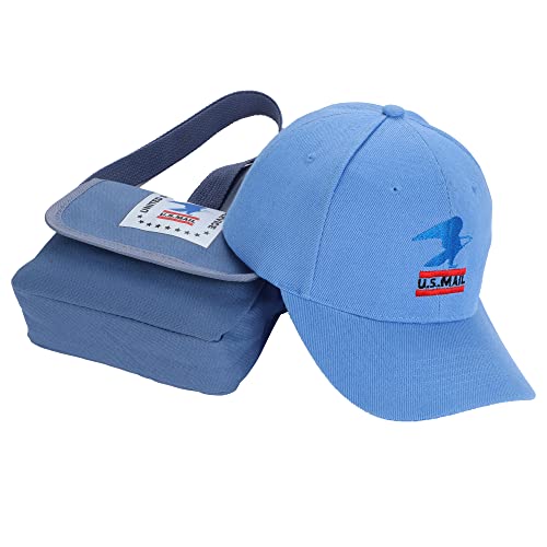 Mailman Hat+Postman Bag [ 2 In 1 ] Mr. Postman Costume Blue Cap Mail Carrier Accessories Postman Dress Up For Children #TOP6