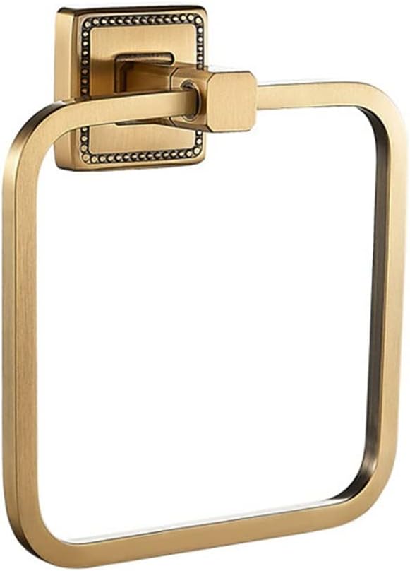 LSLYTQ All Copper Towel Ring, Square Hanging Towel Rack, Gold Toilet Towel Holder, Wall Mounted Bathroom Hardware
