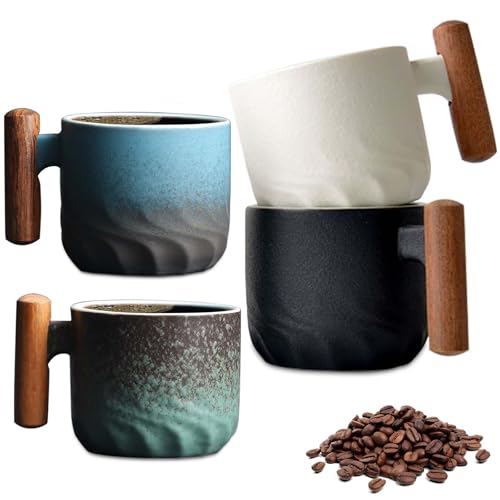 Juego de 4 tazas de espresso de 60 ml, mini tazas de café con asa, tazas de café de alta calidad, tazas de café de cerámica, tazas de café expreso y café moca, tazas de café para té, café expreso o