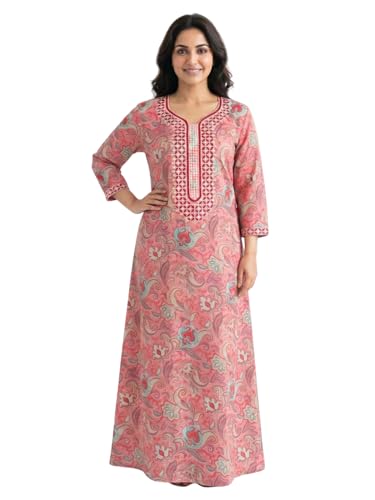 Image of sanaa Women's Luxury Pure Viscose Nighty | Elegant Embroidered Solid Loungewear