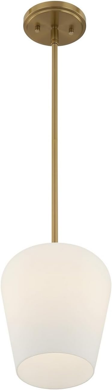 Savoy Essentials 7-6036-1-322 Octave White Opal Glass Tapered Bell Pendant, 1-Light 60 Watt, 11" H x 8" W, Warm Brass