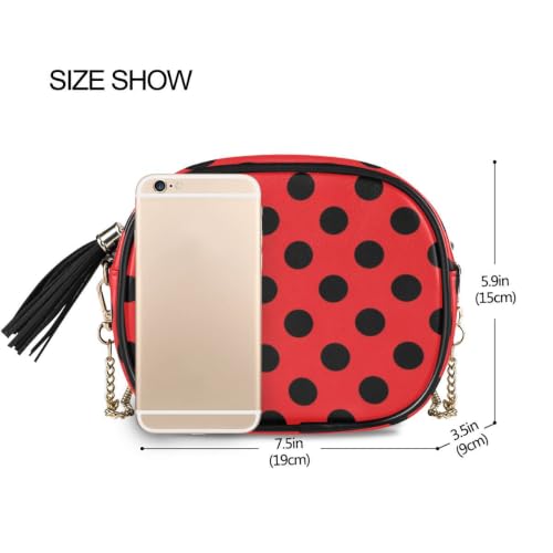 Image of ALAZA Women's Polka Dot Cherry Red Black Dots PU Leather Crossbody Bag Shoulder Purse with Tassel